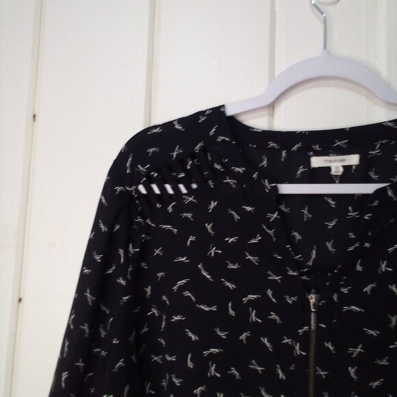 Maurices Blouse 1 1X Half Sleeve Shoulder Cut-Out Zipper Pattern Black White - Picture 3 of 16
